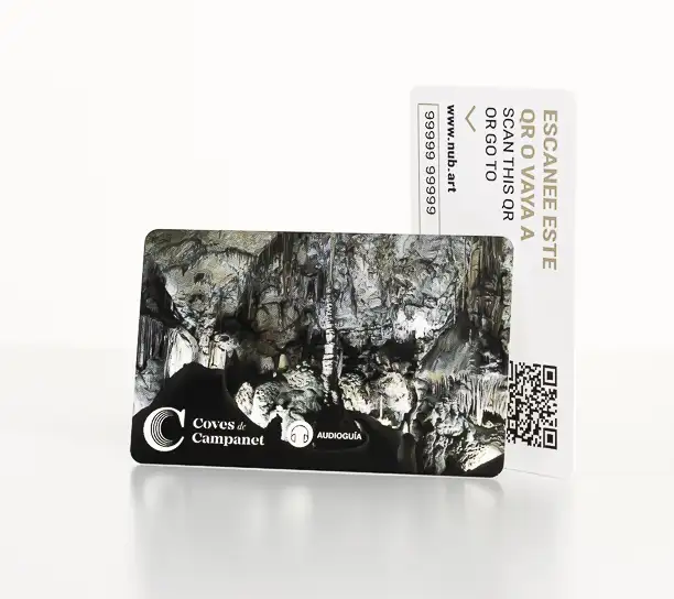 Audio guide card for the Caves of Campanet