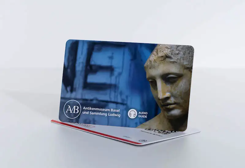 Nubart's audio guide card for the Basel Museum of Ancient Art (Antikenmuseum) in Basel, Switzerland