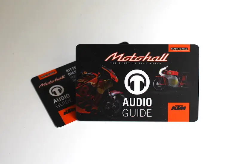 KTM Motohall's audio guide card