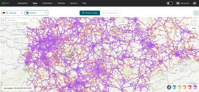 Screenshot of a mobile coverage map