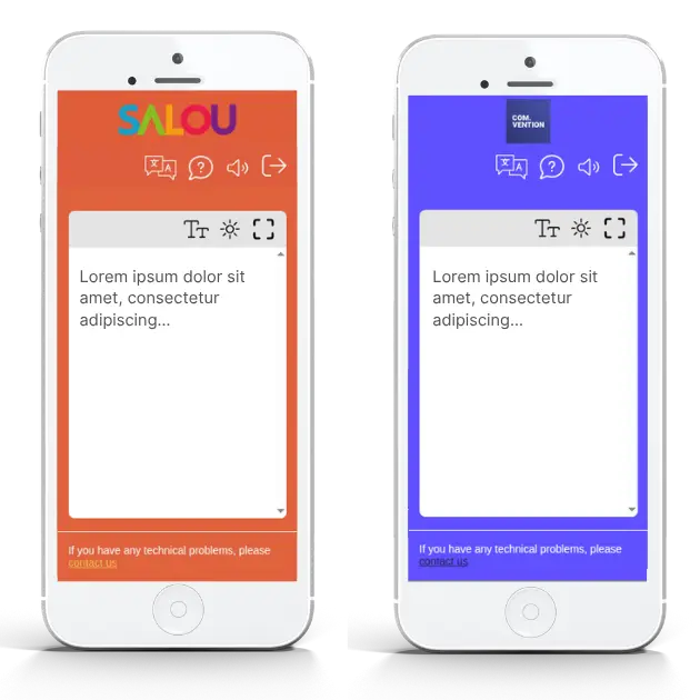 Zwei Smartphone-Bildschirme nebeneinander mit zwei unterschiedlichen, individuell gestalteten Nubart-TRANSLATE-Layouts.